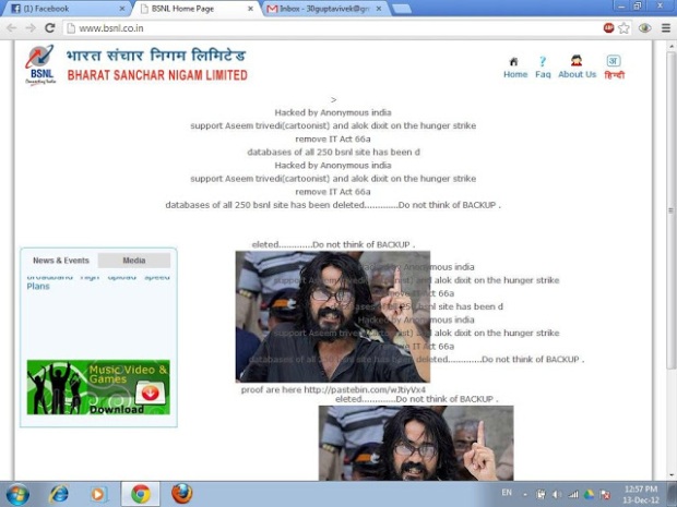 BSNL telecom server hacked by Anonymous Group